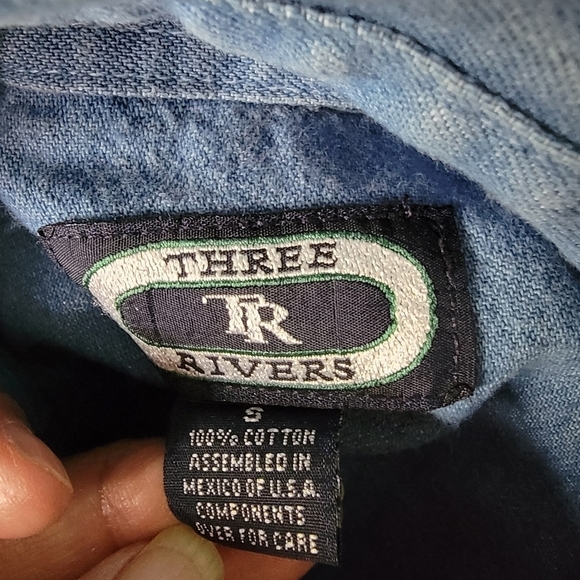 VTG THREE RIVERS Grandma Cartoon Denim Button Down Long Sleeve Top Sz Small Face - Picture 7 of 9